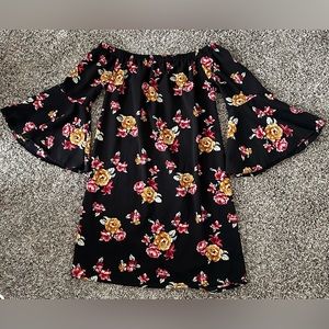 Off The Shoulder 3/4 Bell Sleeve Floral Dress